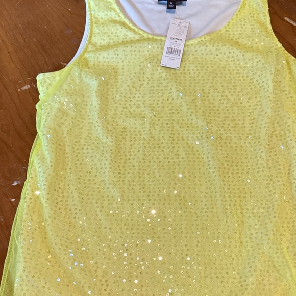 Sequin Yellow Tank Top Dana BUCHMAN size OX - Picture 6 of 17